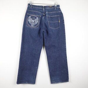 Vintage ENYCE Baggy Jeans Men's 35x31 Embroidered 90s Y2k Hip Hop Skater Denim